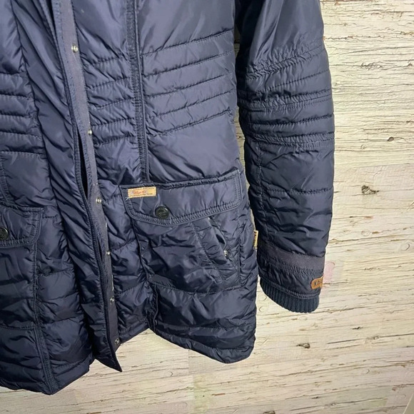 Navy Khujo Winter Parka Jacket size small blue puffer faux fur - Picture 3 of 9